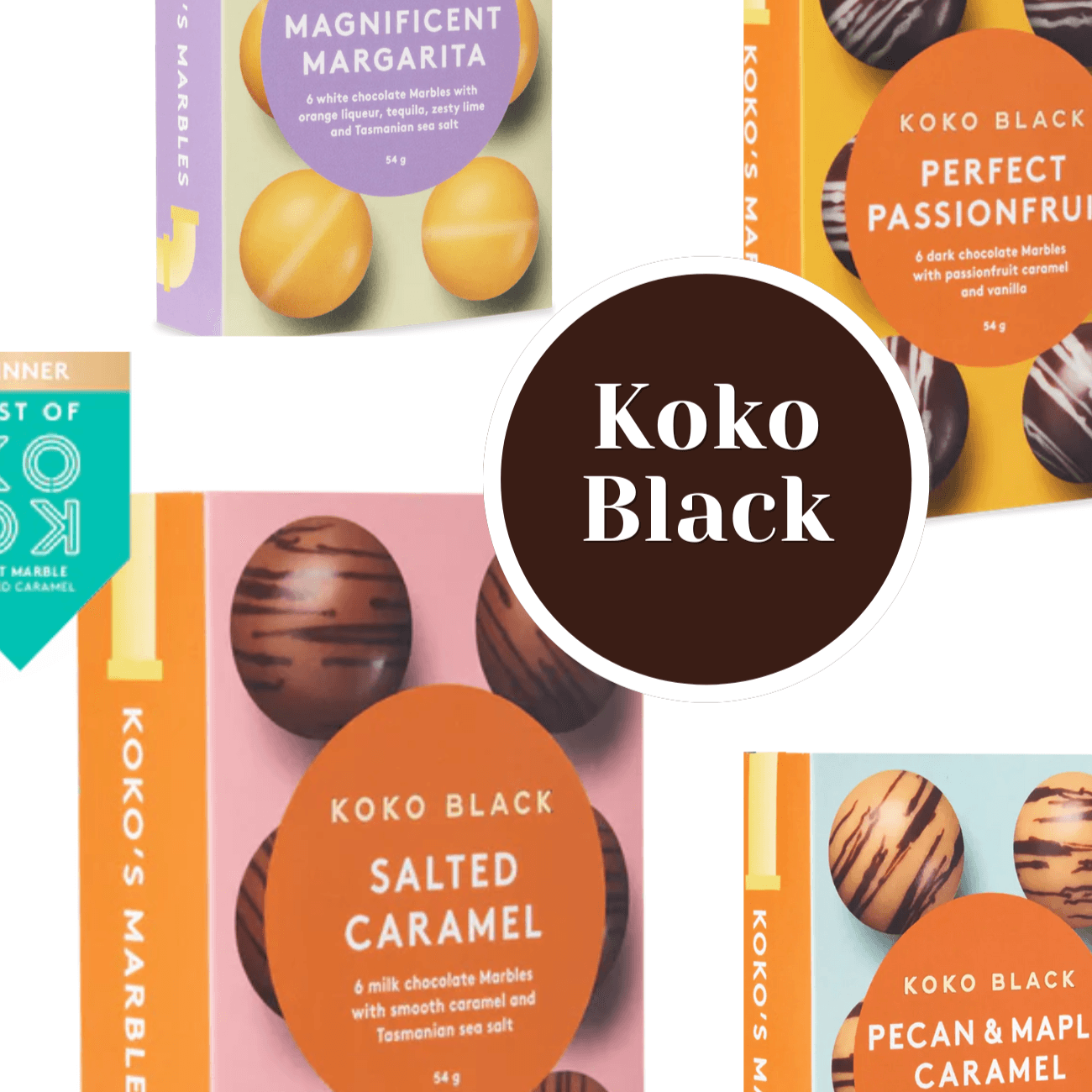 box of Koko black chocolate marbles.